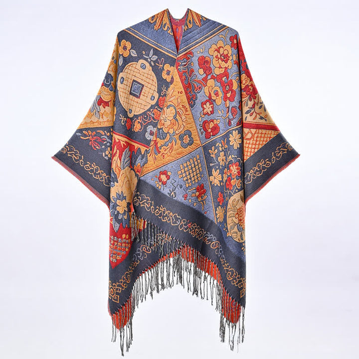 Buddha Stones Fall Winter Boho Floral Patchwork Tassel Women's Shawl - image 5