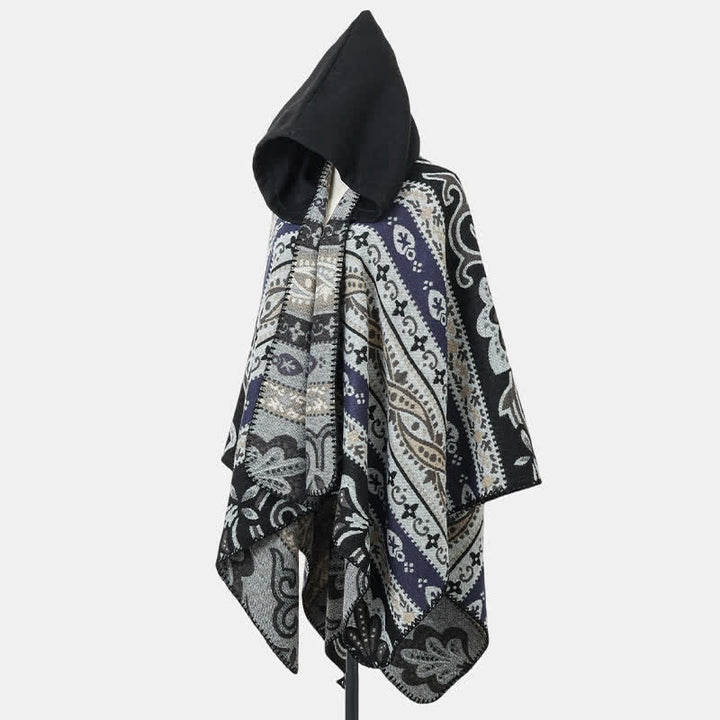 Buddha Stones Fall Winter Hooded Paisley Geometric Boho Women's Shawl - image 7