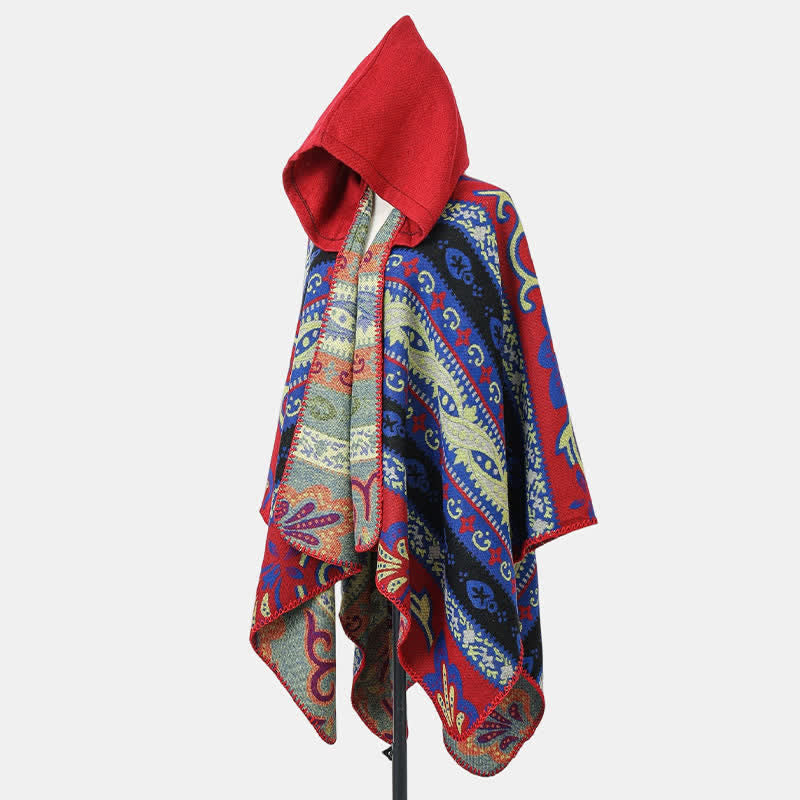 Buddha Stones Fall Winter Hooded Paisley Geometric Boho Women's Shawl - image 10