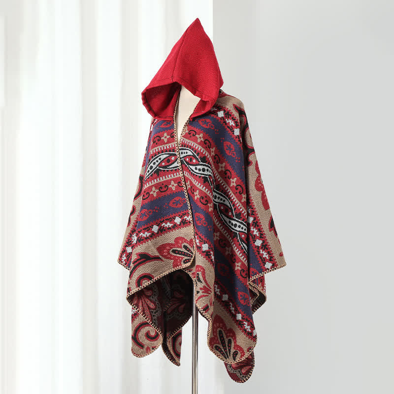 Buddha Stones Fall Winter Hooded Paisley Geometric Boho Women's Shawl - image 24