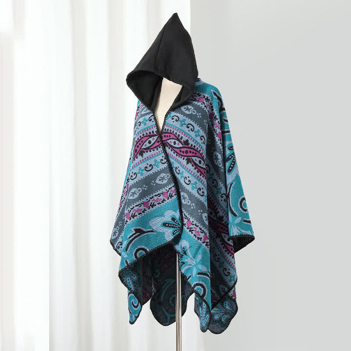 Buddha Stones Fall Winter Hooded Paisley Geometric Boho Women's Shawl - image 14