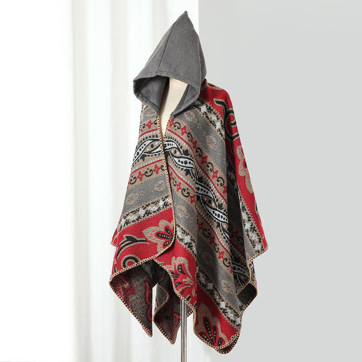 Buddha Stones Fall Winter Hooded Paisley Geometric Boho Women's Shawl - image 21