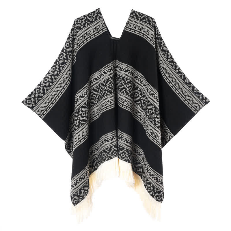Buddha Stones Fall Winter Boho Geometric Stripe Tassel Women's Shawl - image 4