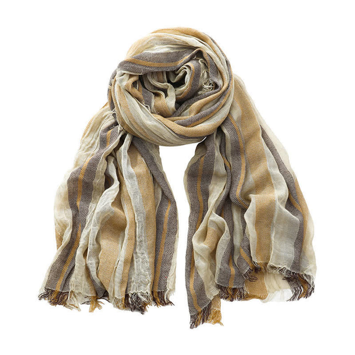 Buddha Stones Spring Fall Relaxed Gauzy Striped Travel Ready Men's Scarf - Beige - image 15