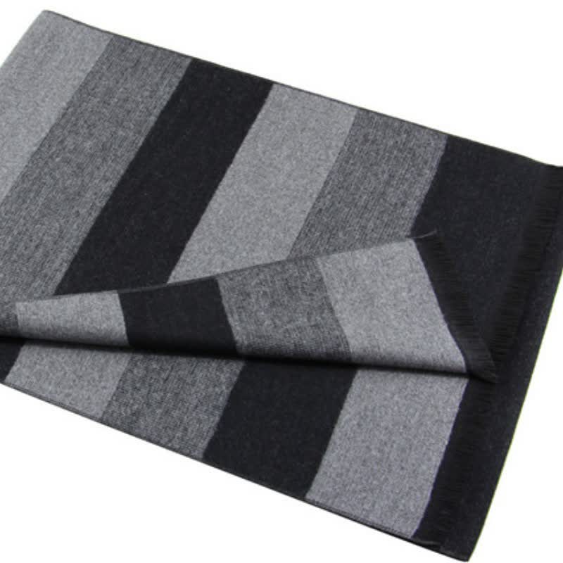 Buddha Stones Fall Winter Classic Charcoal Stripe Fringe Men's Scarf - image 2