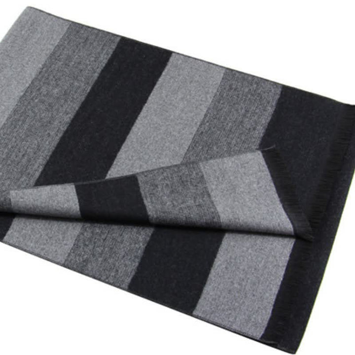 Buddha Stones Fall Winter Classic Charcoal Stripe Fringe Men's Scarf - image 2