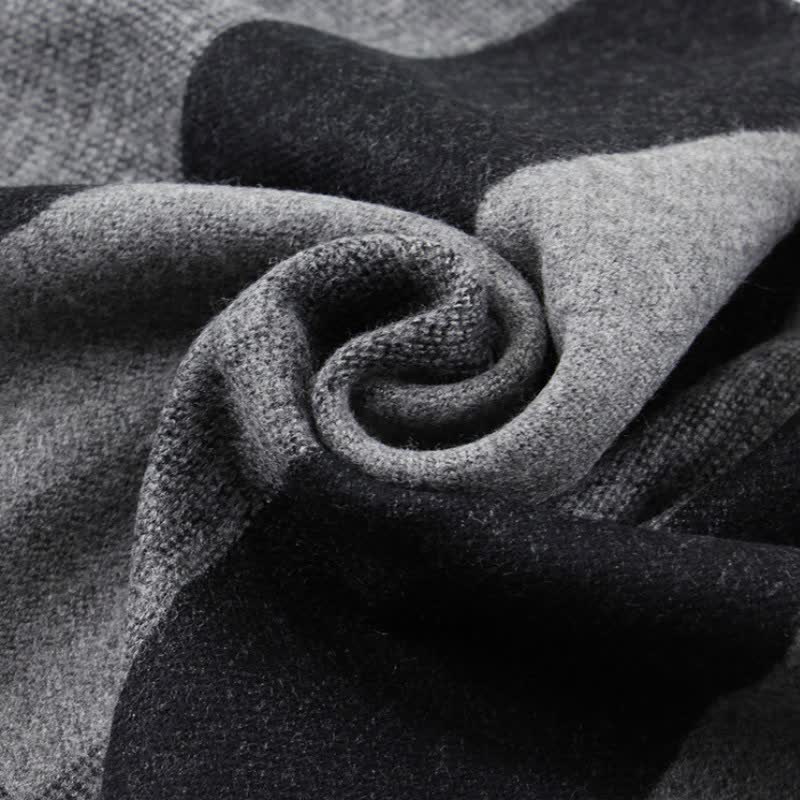 Buddha Stones Fall Winter Classic Charcoal Stripe Fringe Men's Scarf - image 3