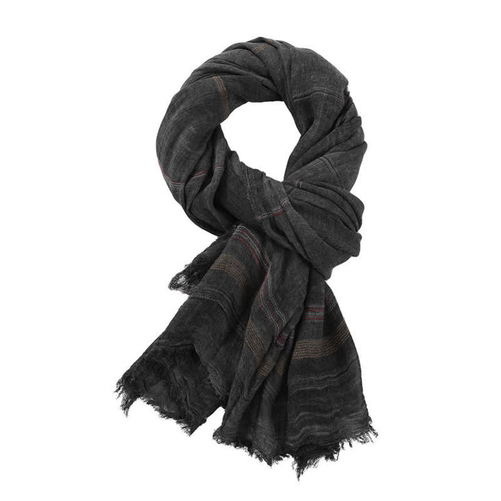 Buddha Stones Spring Fall Vintage Striped Tassel Travel Men's Scarf - DarkSlateGray - image 2