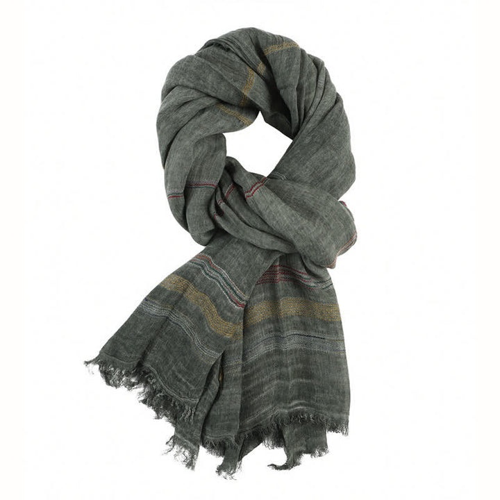 Buddha Stones Spring Fall Vintage Striped Tassel Travel Men's Scarf - DarkOliveGreen - image 0