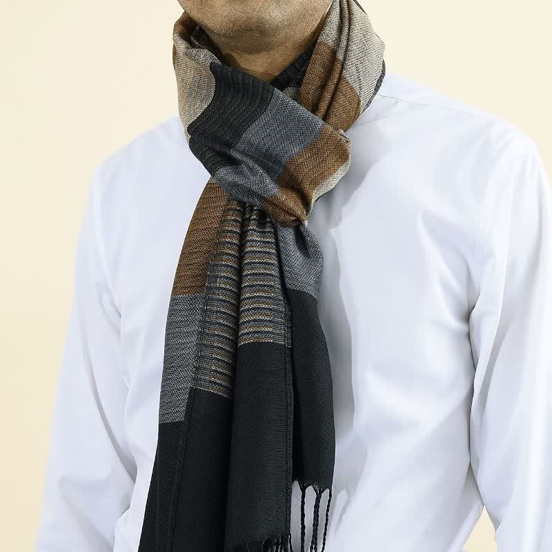 Buddha Stones Fall Winter Contrast Panel Casual Tassel Men's Scarf - image 6