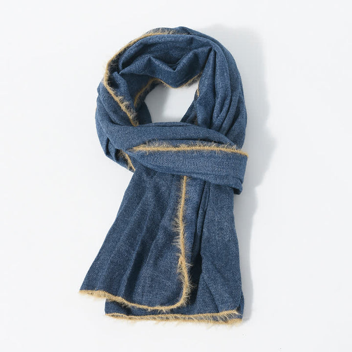 Buddha Stones Fall Winter Soft Drape Fringe Edge Men's Scarf - SteelBlue - image 4