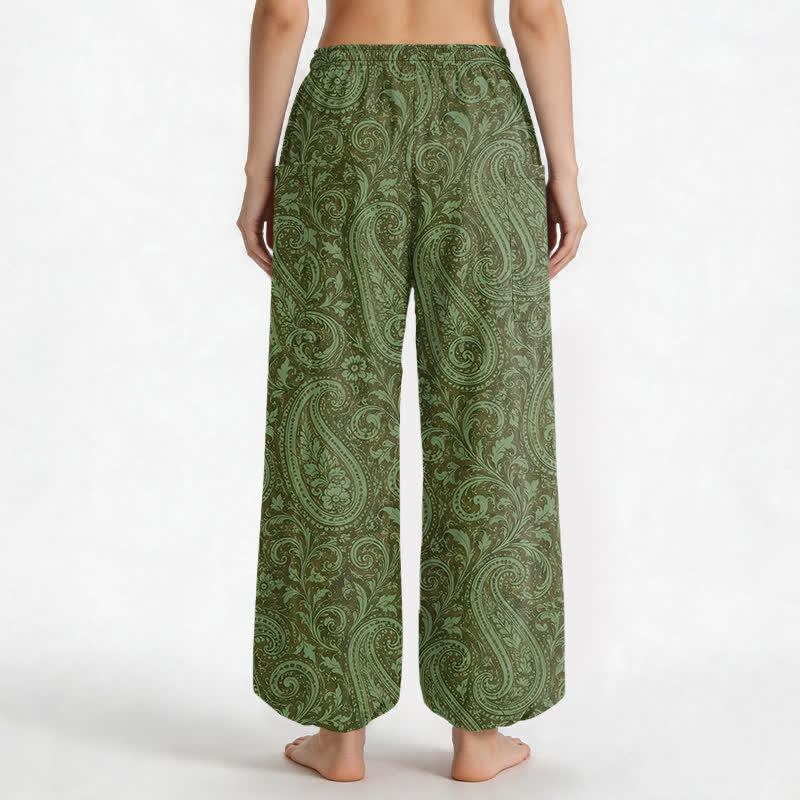 Buddha Stones Cotton Vintage Paisley Pattern Women's Elastic Waist Harem Pants With Side Pockets - image 12