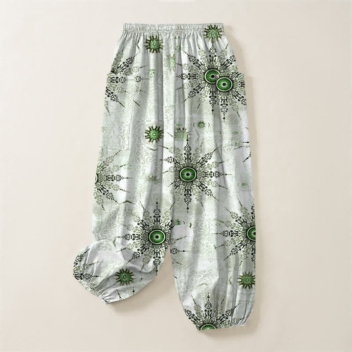 Buddha Stones Cotton Bohemian Geometric Medallion Pattern Women's Elastic Waist Harem Pants With Side Pockets - image 4