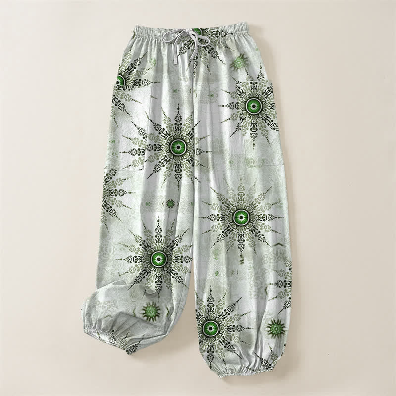 Buddha Stones Cotton Bohemian Geometric Medallion Pattern Women's Elastic Waist Harem Pants With Side Pockets - image 3