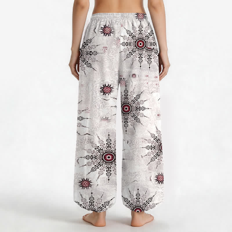 Buddha Stones Cotton Bohemian Geometric Medallion Pattern Women's Elastic Waist Harem Pants With Side Pockets - image 9