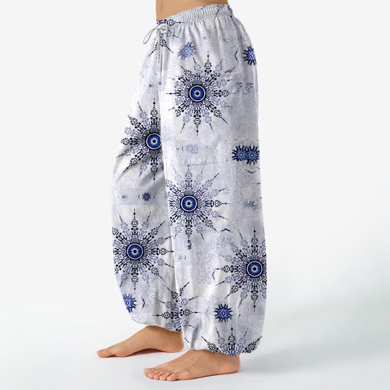 Buddha Stones Cotton Bohemian Geometric Medallion Pattern Women's Elastic Waist Harem Pants With Side Pockets - image 11