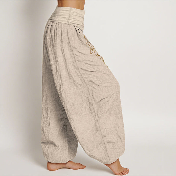 Buddha Stones Pure Cotton Concise Sun Moon Geometric Pattern Women's Elastic Waist Harem Pants - image 13