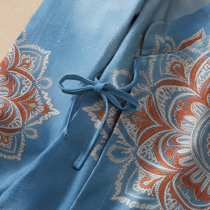 Buddha Stones Cotton Boho Mandala Print Hanfu Style Wrap V-Neck Lace-up Women's Long Sleeve Shirts - image 3
