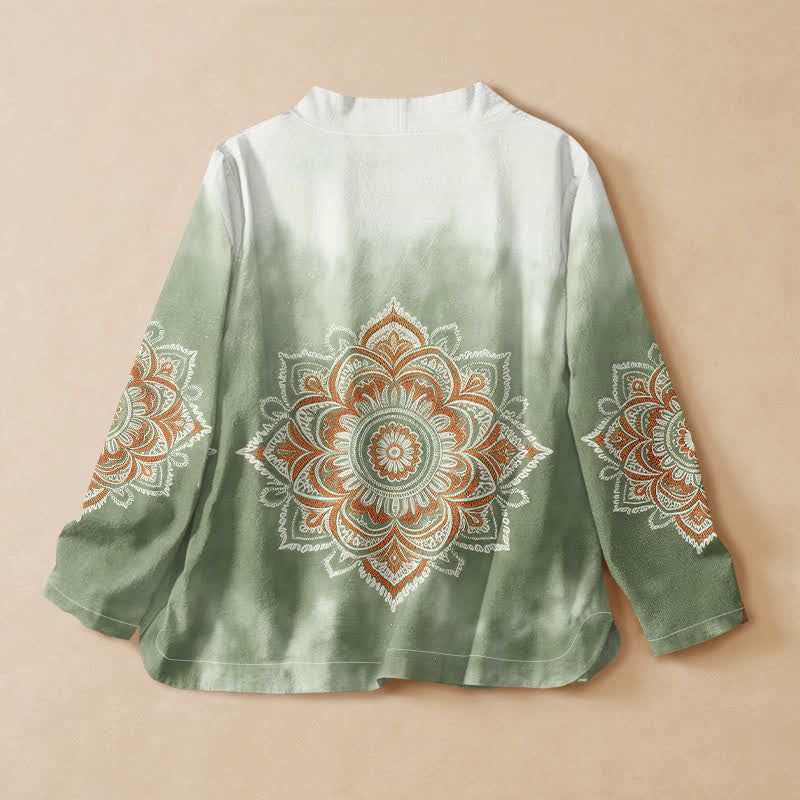 Buddha Stones Cotton Boho Mandala Print Hanfu Style Wrap V-Neck Lace-up Women's Long Sleeve Shirts - image 6