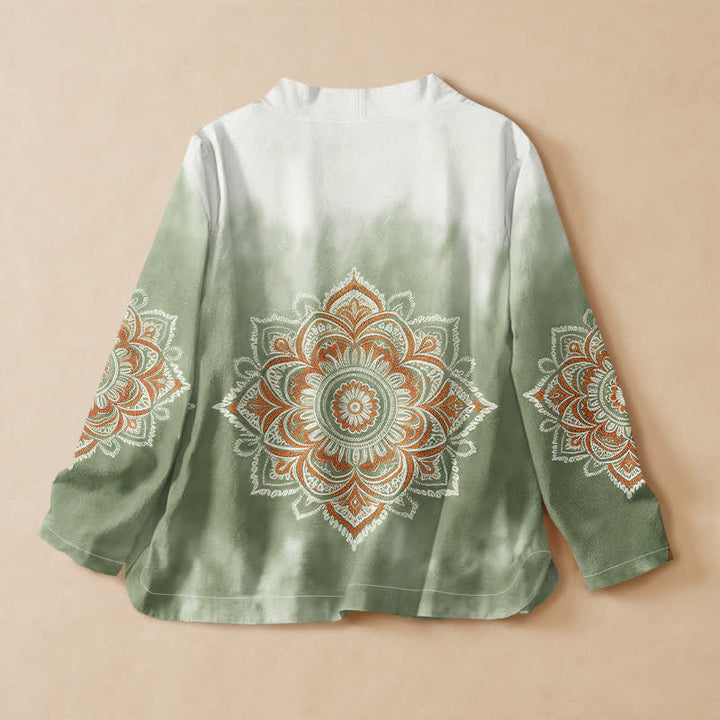 Buddha Stones Cotton Boho Mandala Print Hanfu Style Wrap V-Neck Lace-up Women's Long Sleeve Shirts - image 6
