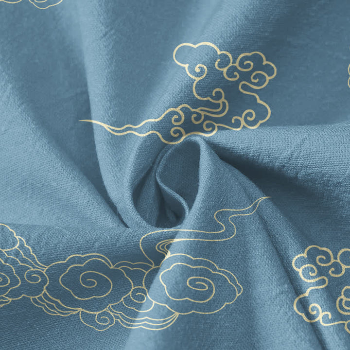 Buddha Stones Cotton Crane Auspicious Cloud Print Wrap V-Neck Lace-up Women's Long Sleeve Shirts Kimono - image 4
