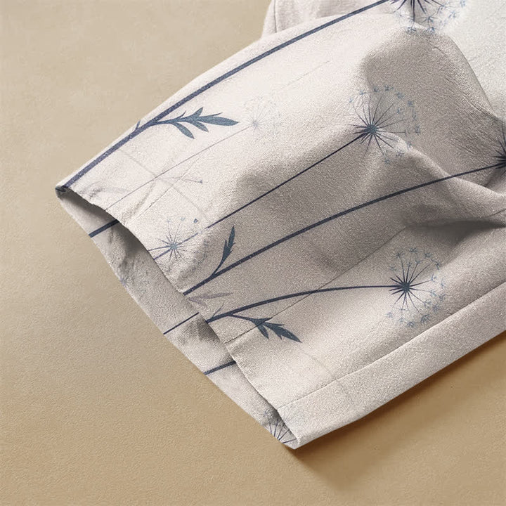Buddha Stones Pure Cotton Playful Cat Dandelion Pattern Frog Button Women's Elastic Waist Harem Pants With Pockets - image 3