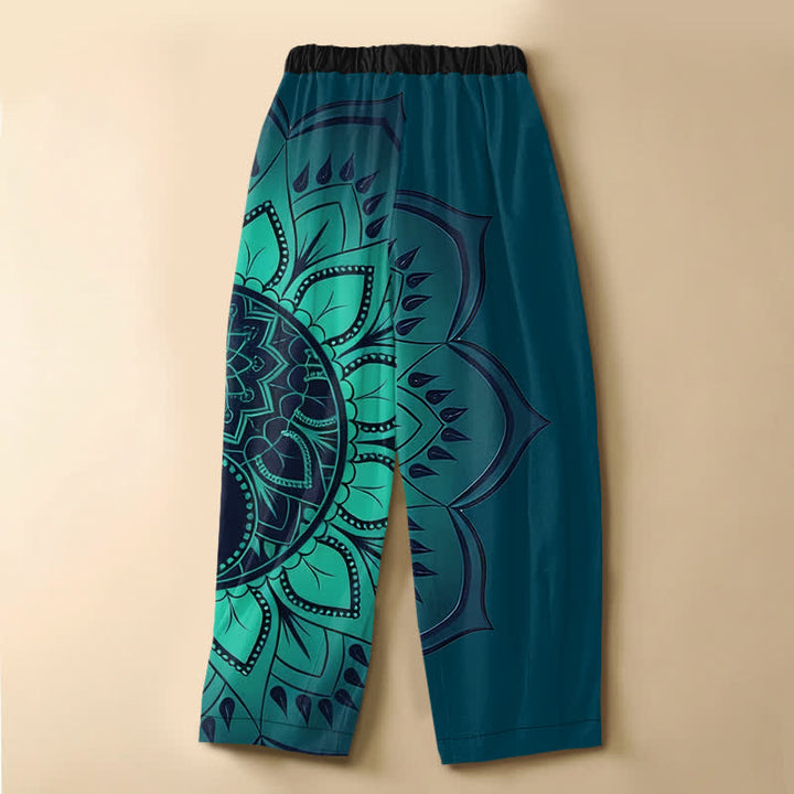 Buddha Stones Pure Cotton Bohemian Mandala Floral Pattern Frog Button Women's Elastic Waist Harem Pants With Pockets - image 8