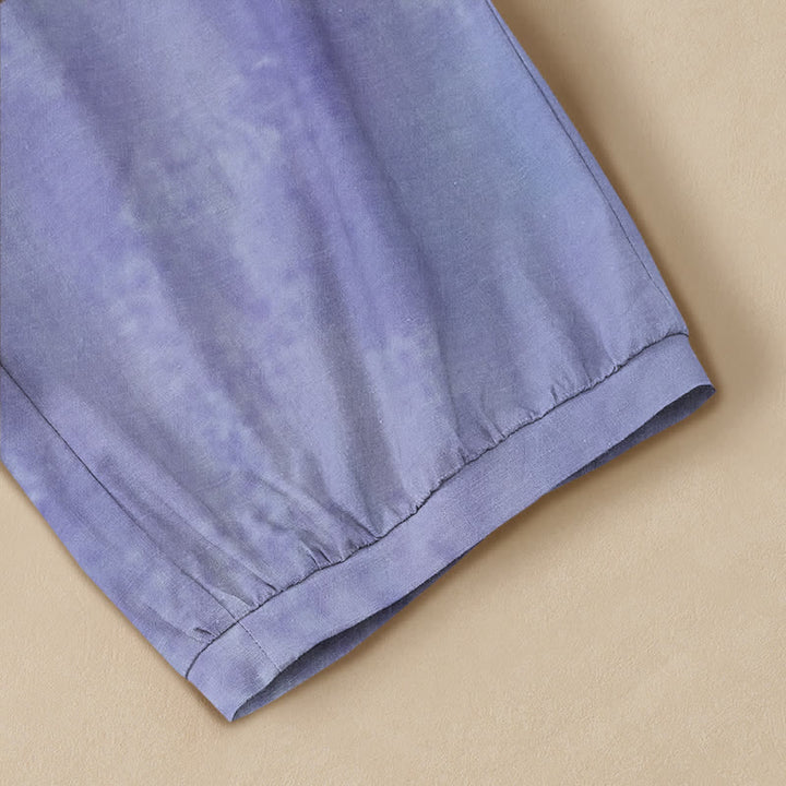 Buddha Stones Cotton Lavender Floral Hummingbird Garden Pattern Pleated Elastic Waist Women's Harem Pants With Pockets - image 5
