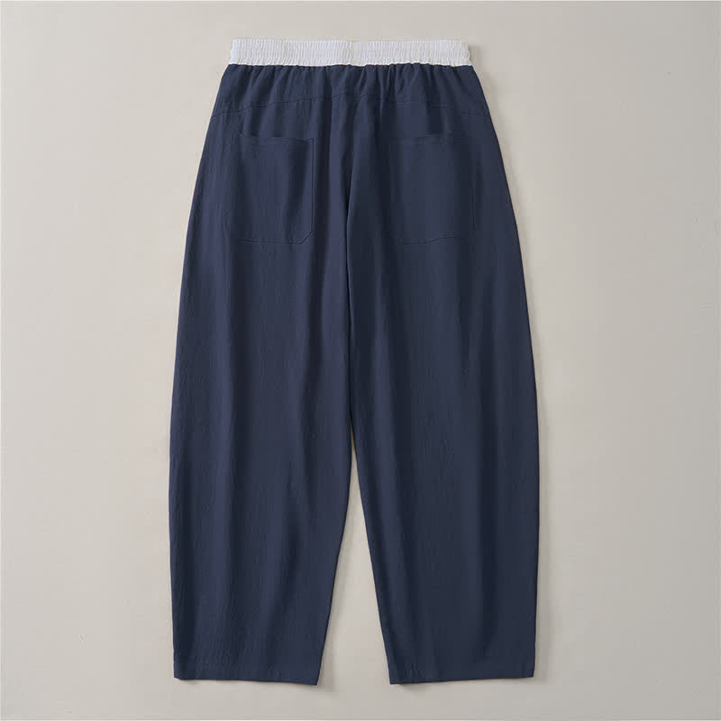 Buddha Stones Spring Summer Casual Color Block Drawstring Solid Cotton Linen Long Pants Men's Straight Leg Pants With Pockets - image 3