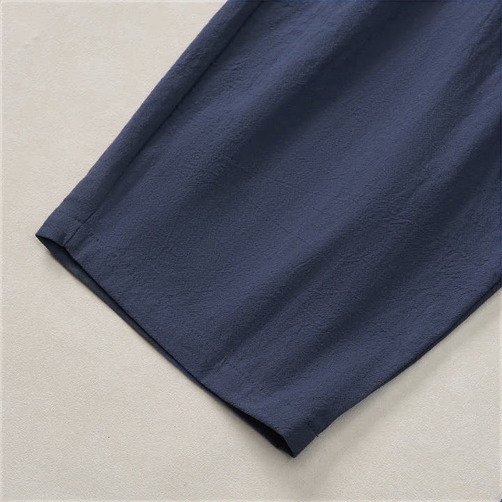 Buddha Stones Spring Summer Casual Color Block Drawstring Solid Cotton Linen Long Pants Men's Straight Leg Pants With Pockets - image 8