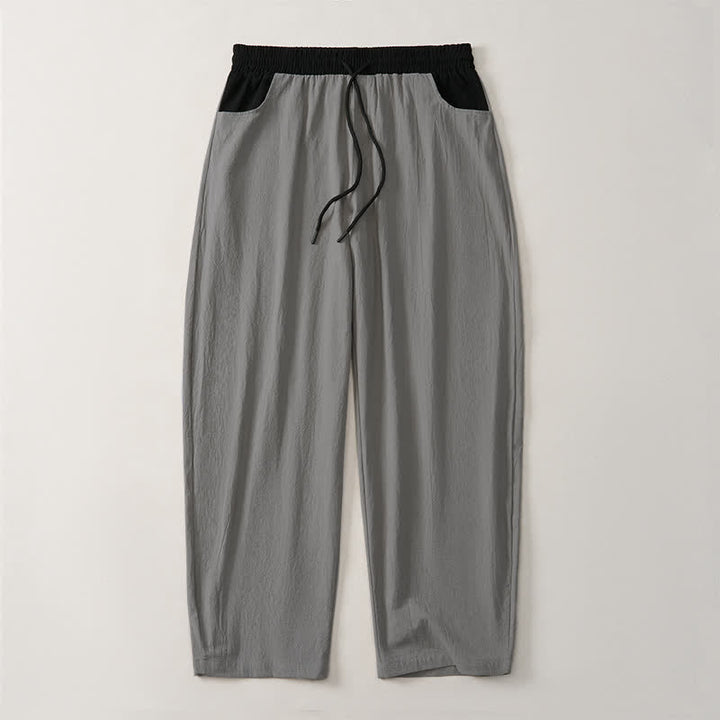 Buddha Stones Spring Summer Casual Color Block Drawstring Solid Cotton Linen Long Pants Men's Straight Leg Pants With Pockets - image 12