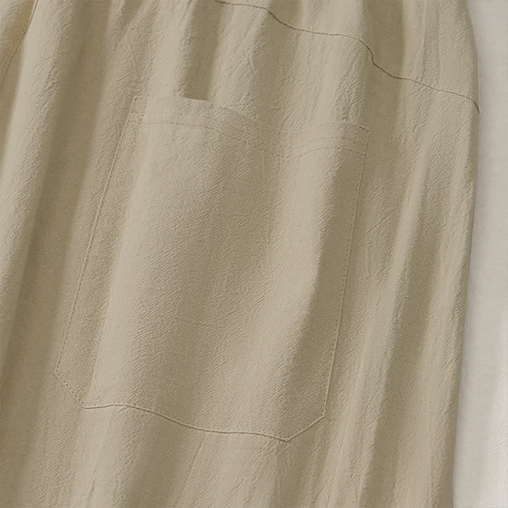 Buddha Stones Spring Summer Casual Color Block Drawstring Solid Cotton Linen Long Pants Men's Straight Leg Pants With Pockets - image 28