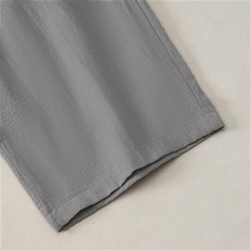 Buddha Stones Spring Summer Classic Decorative Buttons Drawstring Solid Long Pants Men's Straight Leg Pants With Pockets - image 16