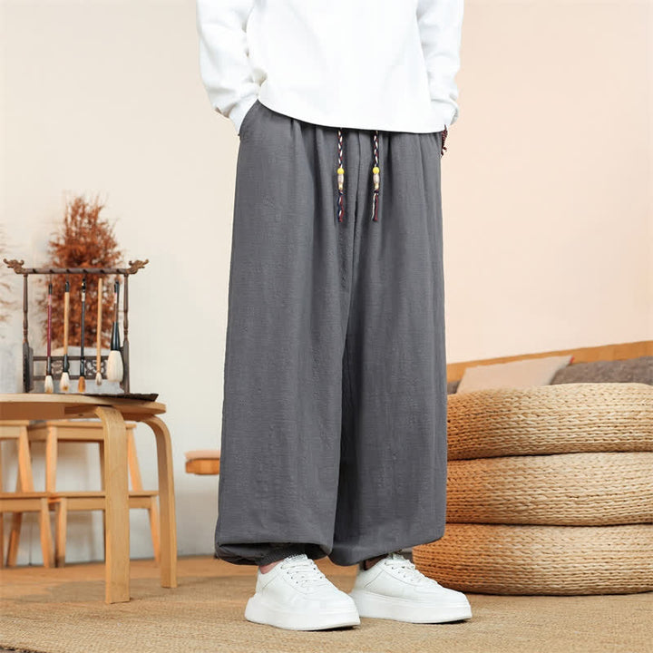 Buddha Stones Fall Casual Minimalist Drawstring Solid Cotton Ankle Pants Men's Straight Leg Pants With Pockets - DimGray - US/UK/AU46，EU56 (5XL) - image 0