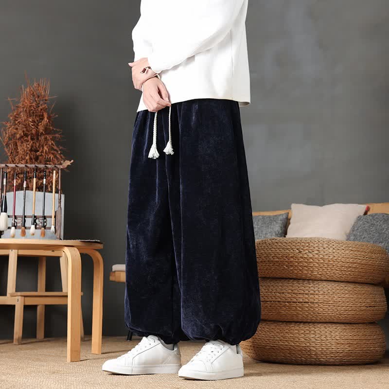 Buddha Stones Fall Winter Casual Vintage Drawstring Solid Ankle Pants Men's Straight Leg Pants With Pockets - MidnightBlue - US/UK/AU46，EU56 (5XL) - image 29