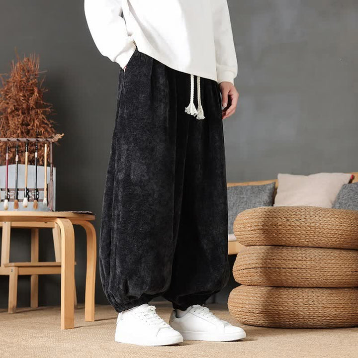 Buddha Stones Fall Winter Casual Vintage Drawstring Solid Ankle Pants Men's Straight Leg Pants With Pockets - Black - US/UK/AU46，EU56 (5XL) - image 11