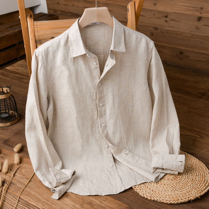 Buddha Stones Spring Fall Casual Minimalist Button-Up Solid Men's Long Sleeve Shirts - Burlywood - US/UK/AU42，EU52 (3XL) - image 0