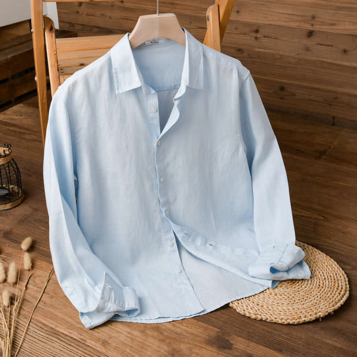 Buddha Stones Spring Fall Casual Minimalist Button-Up Solid Men's Long Sleeve Shirts - PowderBlue - US/UK/AU42，EU52 (3XL) - image 12