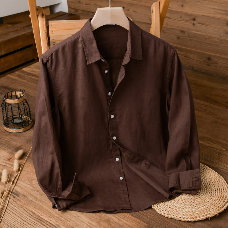 Buddha Stones Spring Fall Casual Minimalist Button-Up Solid Men's Long Sleeve Shirts - SaddleBrown - US/UK/AU42，EU52 (3XL) - image 6