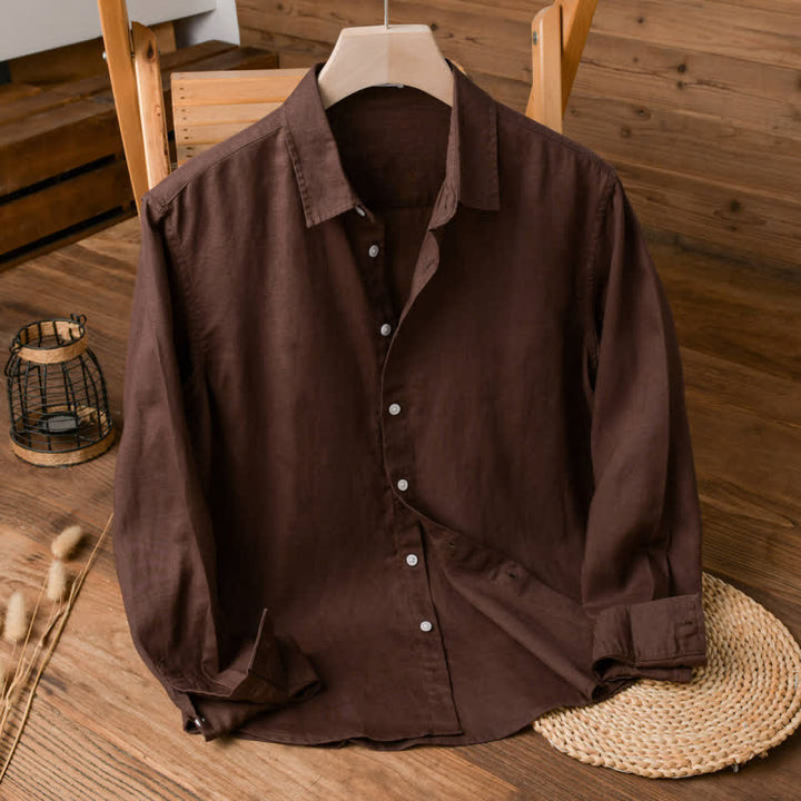 Buddha Stones Spring Fall Casual Minimalist Button-Up Solid Men's Long Sleeve Shirts - SaddleBrown - US/UK/AU42，EU52 (3XL) - image 6