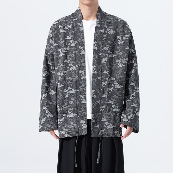 Buddha Stones Spring Fall Casual Drawstring Abstract Clouds Cotton Men's Kimono - DarkGray - US/UK/AU46，EU56 (3XL) - image 21