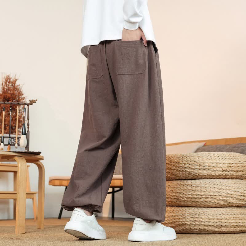 Buddha Stones Fall Casual Minimalist Drawstring Solid Cotton Ankle Pants Men's Straight Leg Pants With Pockets - image 39