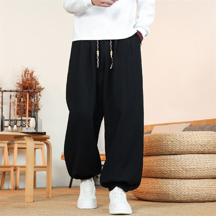 Buddha Stones Fall Casual Minimalist Drawstring Solid Cotton Ankle Pants Men's Straight Leg Pants With Pockets - image 15