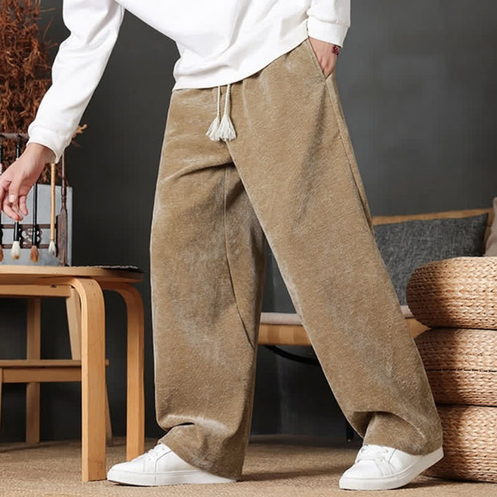 Buddha Stones Fall Winter Casual Drawstring Solid Color Long Pants Men's Straight Leg Pants With Pockets - image 7