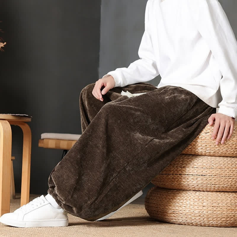 Buddha Stones Fall Winter Casual Vintage Drawstring Solid Ankle Pants Men's Straight Leg Pants With Pockets - image 7