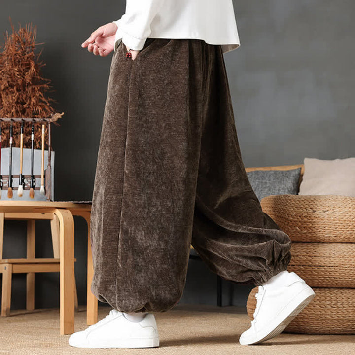 Buddha Stones Fall Winter Casual Vintage Drawstring Solid Ankle Pants Men's Straight Leg Pants With Pockets - image 3