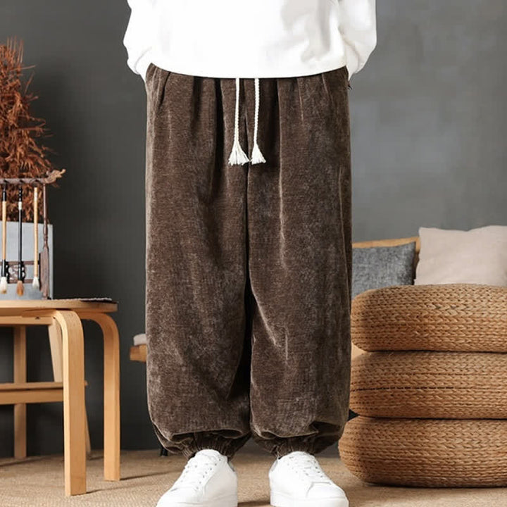 Buddha Stones Fall Winter Casual Vintage Drawstring Solid Ankle Pants Men's Straight Leg Pants With Pockets - image 2