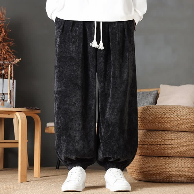 Buddha Stones Fall Winter Casual Vintage Drawstring Solid Ankle Pants Men's Straight Leg Pants With Pockets - image 18