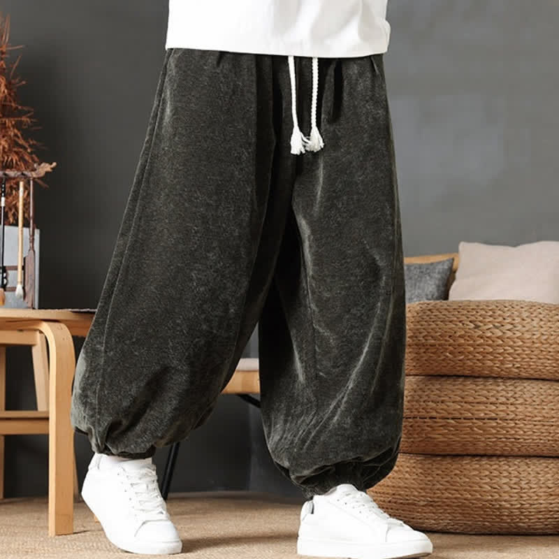 Buddha Stones Fall Winter Casual Vintage Drawstring Solid Ankle Pants Men's Straight Leg Pants With Pockets - image 21