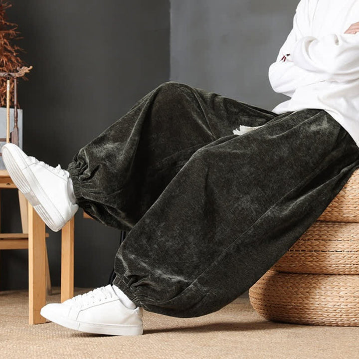 Buddha Stones Fall Winter Casual Vintage Drawstring Solid Ankle Pants Men's Straight Leg Pants With Pockets - image 28